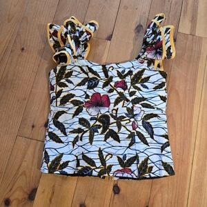 Floral Print Women's Top with Ruffle Sleeves